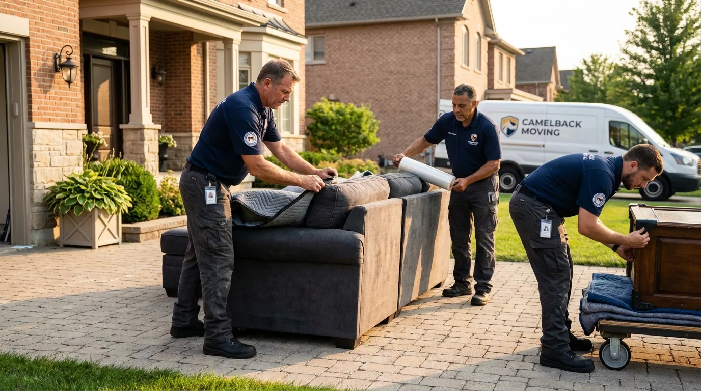 Large estate moving crew wrapping furniture in John Day, OR